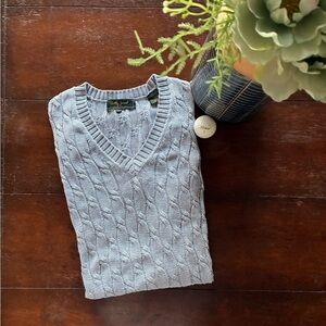 BOBBY JONES, Cable Knit         V-Neck Sweater, Color:Sky Blue